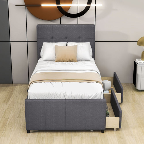 Latitude Run® Twin Size Linen Upholstered Platform Bed With Headboard